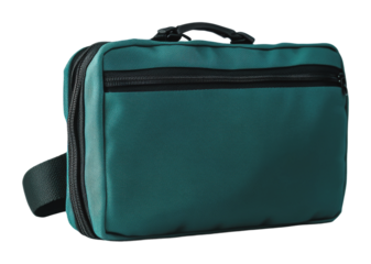 Stylish teal bag with zipper for everyday use, cut out - stock png.