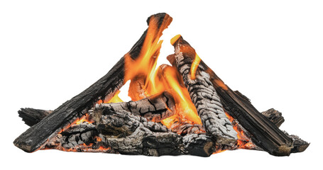 Bright flames dance in a cozy fire setup, cut out - stock png.