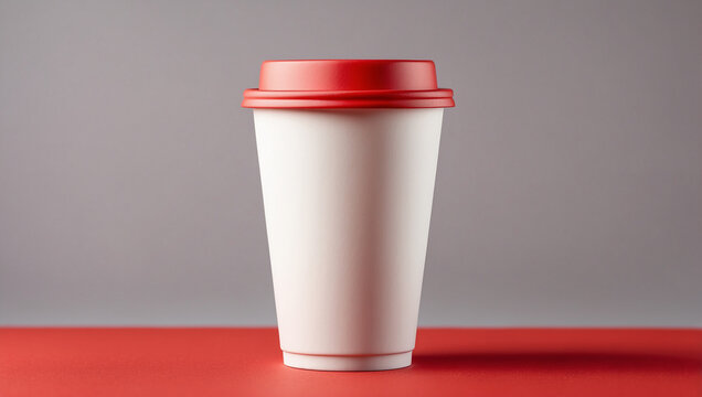 A minimalistic and elegant photo of a plain single white paper cup mock up on red background