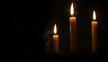 Magic burning candles on glowing dark natural background. mysterious fairy scene. witchcraft ritual. dark natural Background. Samhain, Halloween holiday concept isolated with white highlights, png