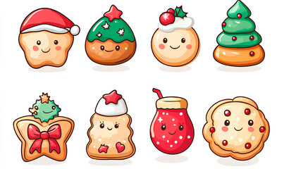 Set of six christmas cookies decorated with red and white icing, perfect for holiday celebrations