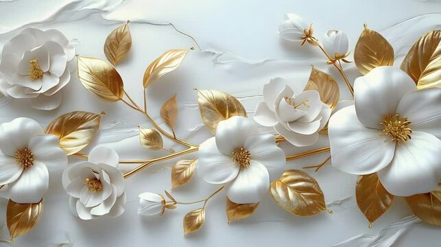 White flowers with golden leaves.