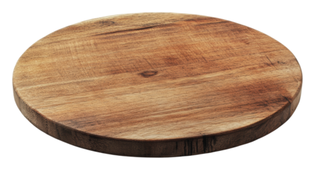 Wooden round cutting board for kitchen use, cut out - stock png.