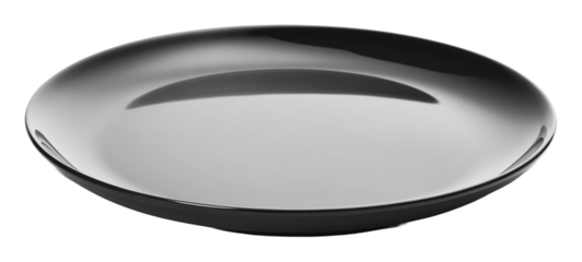 Simple black plate for elegant dining settings, cut out - stock png.