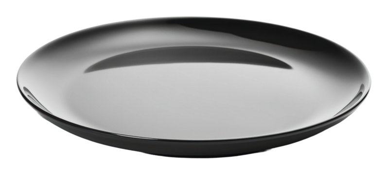 Simple black plate for elegant dining settings, cut out - stock png.