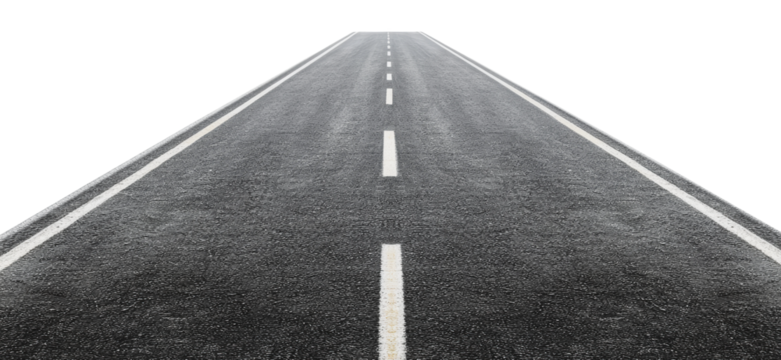 Open road stretching into the horizon ahead, cut out - stock png.