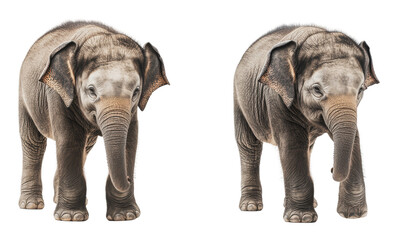 Obraz premium Two young elephants walking side by side, cut out - stock png.