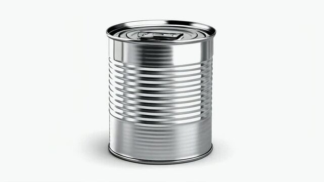 Ribbed metal tin can is a cylindrical container with ridged surface, made from metal, typically used for storing food, beverages or other perishable items. 