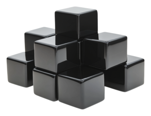 Black glossy cubes arranged in a pyramid shape, cut out - stock png.