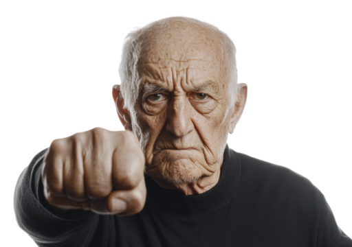 Elderly man with a determined fist, cut out - stock png.