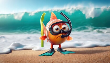 Obraz premium Cartoon Fish On A Sunny Beach Illustration
