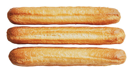 Delicious baked bread sticks for snacking, cut out - stock png.
