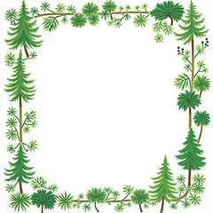 Green tree border, green leaves border white background copy space area