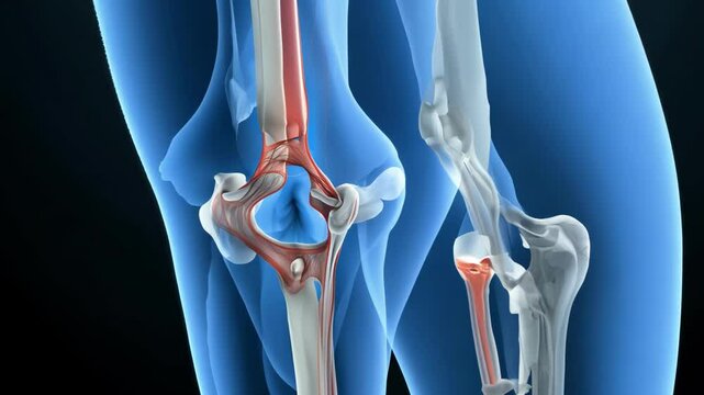 An animated view of human joints highlighted in blue, representing health and anatomy concepts. Perfect for medical or educational purposes.