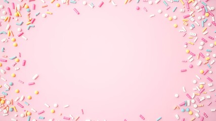 Pastel Sprinkles Frame on a Pink Background, Perfect for Festive Designs and Celebrations