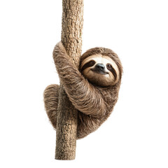 Fototapeta premium A Charming Sloth Embracing Nature: Captivating Image of a Sloth Clinging to a Tree, With a Playful Expression That Captures the Essence of Wildlife Serenity and Carefree Living.