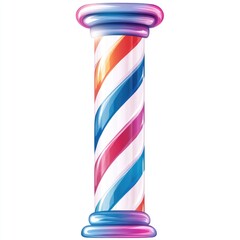 Vibrant Barber Pole with Classic Red, White, and Blue Stripes Against a Clean White Background