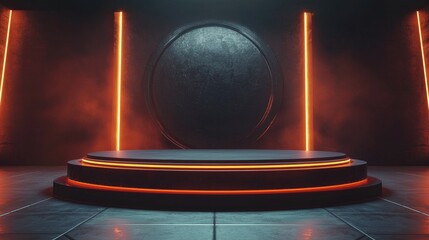 Futuristic Stage with Circular Platform and Neon Lights