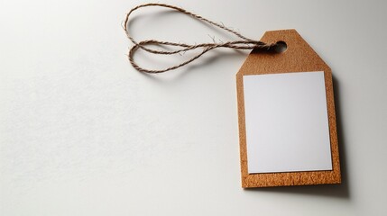 Blank Brown Tag with String on White Background for Branding, Labeling, or Gift Wrapping Concepts