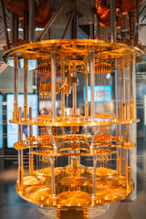 Intricate Quantum Computer System Reflecting Advanced Technology with Precision Engineering and Golden Metallic Structures