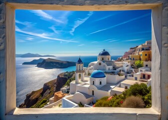 Stunning Silhouette of White Architecture Against the Azure Sea in Santorini, Greece on a Sunny Day – Perfect Travel and Vacation Inspiration
