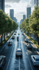 AI Autonomous Vehicles City Street Driving 3D Rendering