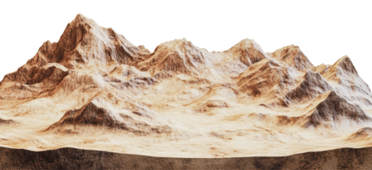 3D rendering of a rugged mountain landscape, cut out - stock png.