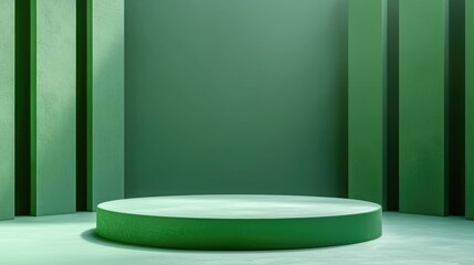 Circular Pedestal in a Green Minimalist Room