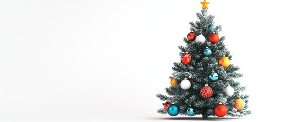 Obraz premium Festive Christmas Tree 3D Render: Colorful Ornaments, Winter Wonderland