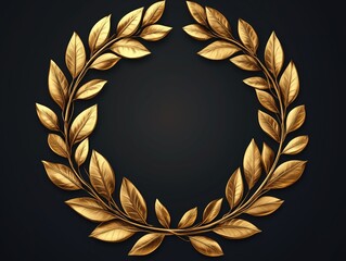 A golden laurel wreath in a circular shape with detailed leaves on a  background, symbolizing achievement, honor, and victory, perfect for awards and certificates