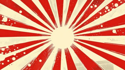 ** Vintage Japanese Rising Sun Design with Red and White Rays in Retro Style for Cultural and Historical Themes..**