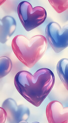 Shiny Hearts: Watercolor, Geometric, Love, Background, 3D Rendering