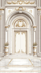Fototapeta premium Elegant Entryway: Luxury Gold and White 3D Rendering