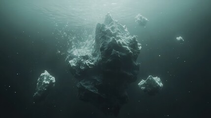 Obraz premium Melting icebergs floating away from the polar region, a visual metaphor for rising sea levels selective focus, global impact, ethereal, blend mode, fading polar ice backdrop