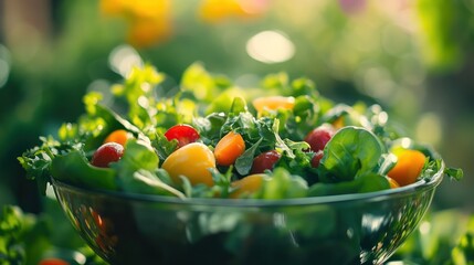 Fresh Green Salad with Tomatoes and Yellow Vegetables