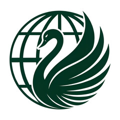 Naklejka premium A green swan is on a globe