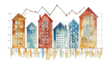 Watercolor illustration of suburban migration trends in real estate