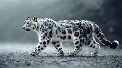 Obraz premium A snow leopard walking across a barren