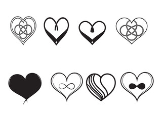  different black heart illustration, Hand drawn hearts. 