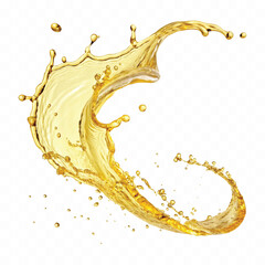 Abstract 3d Yellow liquid splash or oil splashing droplet in curve style isolated on white background