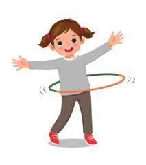Cute little girl playing hula hoop