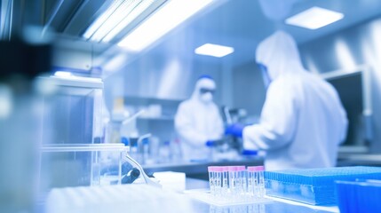 A bioengineering laboratory with gene editing technology, sterile lab setting with researchers, Modern style