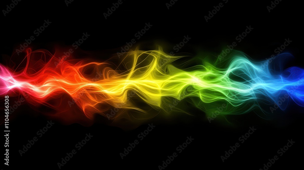 Poster vibrant colorful smoke wave on black background creating a dynamic flowing visual display of light a