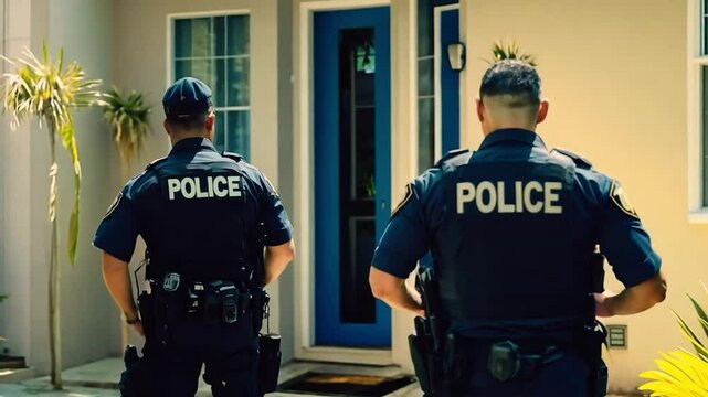 Police officers in front of a house for investigation
