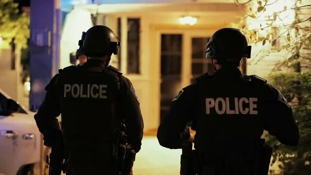 Police officers in front of a house for investigation