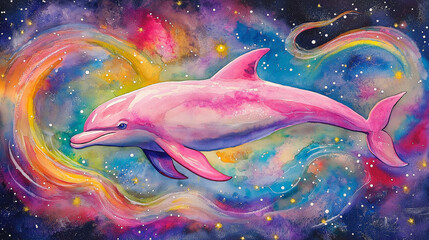 A colorful animal in a colorfull backgroun scene.