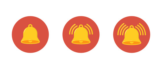 Bell flat icon set on circle background. Notification reminder, notice sign symbol