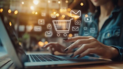 Woman Online Shopping Using Laptop Computer Technology