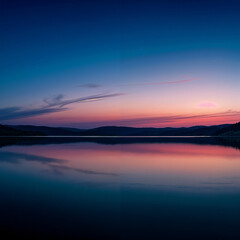 Wide-Angle Twilight Lake with Gradient Sky, Ripples, and Ethereal Highlights