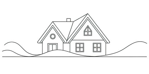 Continuous One Line Drawing of a House Roof - Black and White Real Estate Vector Illustration for Urban Exploration Photography